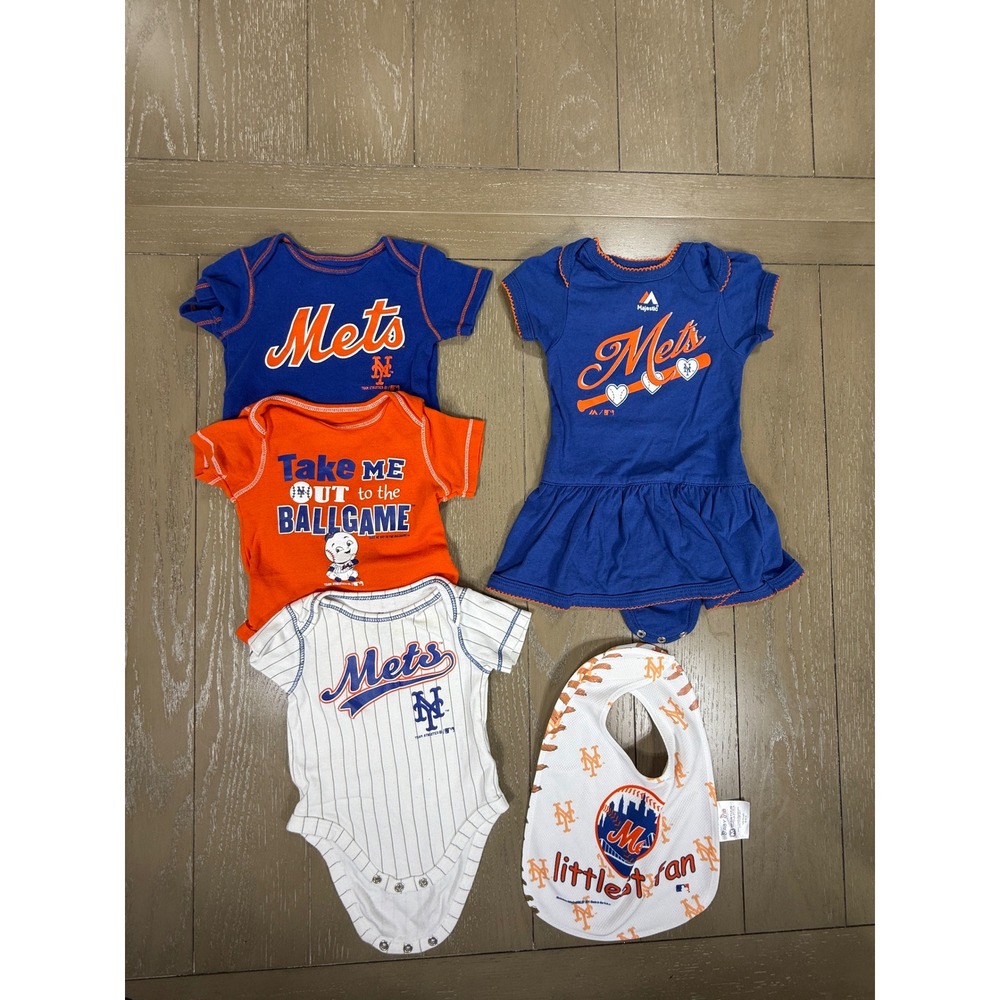 New York Mets Bodysuits‎ 0-3 9m Blue Orange MLB Fan Lot 5pc Majestic